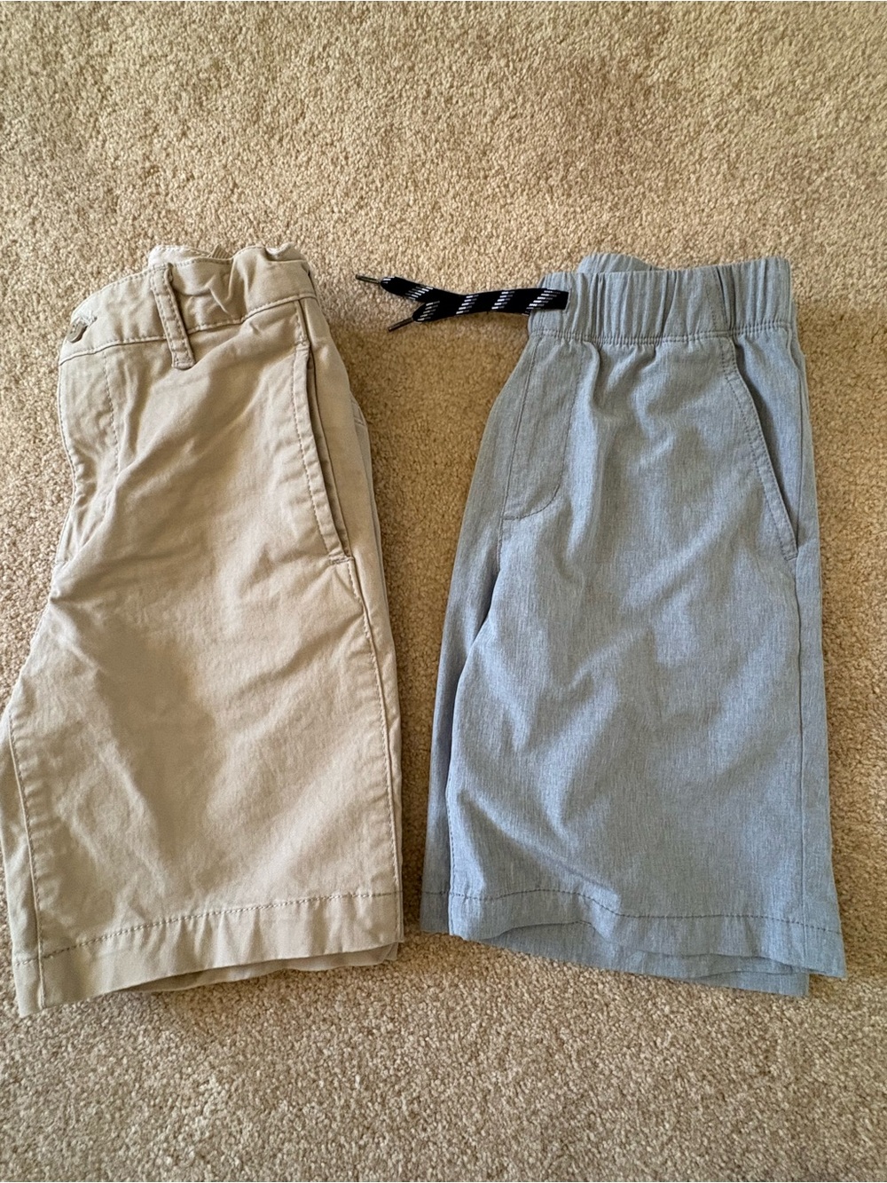 Kids Gap Beige Khaki Shorts and Old Navy light Gray Elastic-Waist Shorts